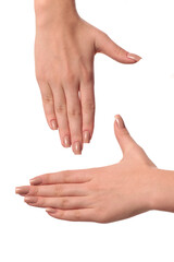 hand with nude manicure on white background