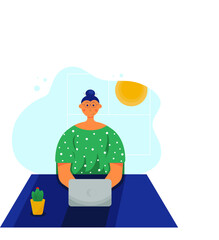 working at home with laptop