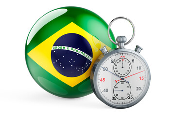 Stopwatch with flag of Brazil, 3D rendering