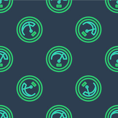 Line Speedometer icon isolated seamless pattern on blue background. Vector