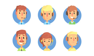Call Center Operators Set, Technical Support and Customer Service Representatives Cartoon Vector Illustration