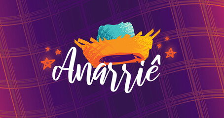 Traditional Party in Brazil. Festa de Sao Joao. Local Cultural Event. Brazilian Winter June Celebration. Typographic Vector Art. Colorful composition.