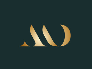 MO monogram logo.Typographic signature icon.Letter m and letter o.Lettering sign isolated on dark fund.Wedding, fashion, beauty alphabet initials.Elegant, luxury style.Gold color.