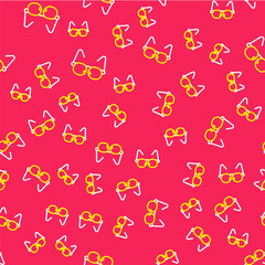 Line Glasses icon isolated seamless pattern on red background. Eyeglass frame symbol. Vector