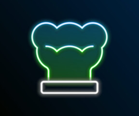 Glowing neon line Chef hat icon isolated on black background. Cooking symbol. Cooks hat. Colorful outline concept. Vector