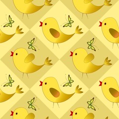 Easter seamless background with chickens...Cartoon illustration as texture...Happy Easter.