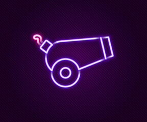 Glowing neon line Cannon icon isolated on black background. Colorful outline concept. Vector