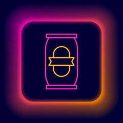 Glowing neon line Beer can icon isolated on black background. Colorful outline concept. Vector