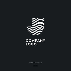 Black and White Zebra J Letter Logo Design. Creative J vector illustration with lines.