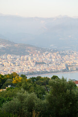 Beautiful tourist city in Turkey, view of Alanya with the sea