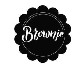Brownie vector logo. Hand drawn lettering typography. Packaging, print, poster, banner