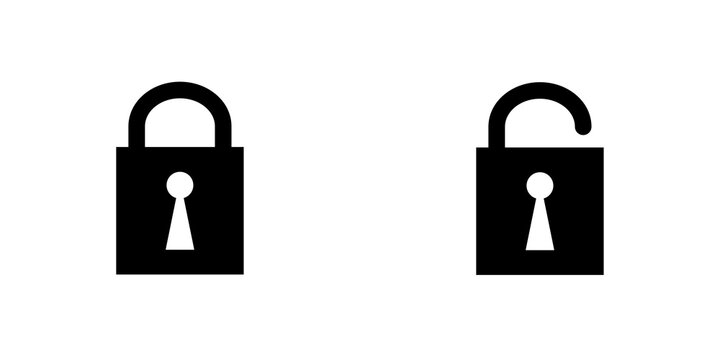 Conjunto de icono de candado abierto y cerrado. Concepto de protecci&oacute;n y seguridad. Ilustraci&oacute;n vectorial