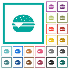 Single cheeseburger flat color icons with quadrant frames
