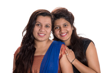 Portrait of happy young girls on a white background