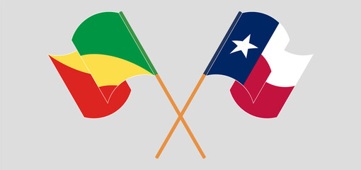 Crossed and waving flags of Republic of the Congo and the State of Texas