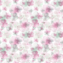 Delicate flower meadow. Watercolour flowers. Seamless pattern design. 