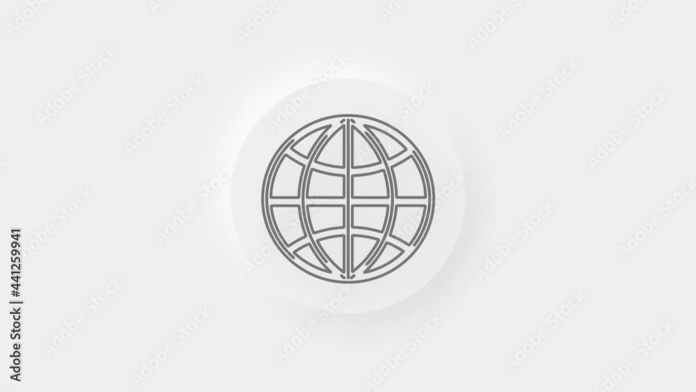 Poster animated icon of neomorphism globe. flat gray symbol of planet. concept of net, web, internet, ecolo