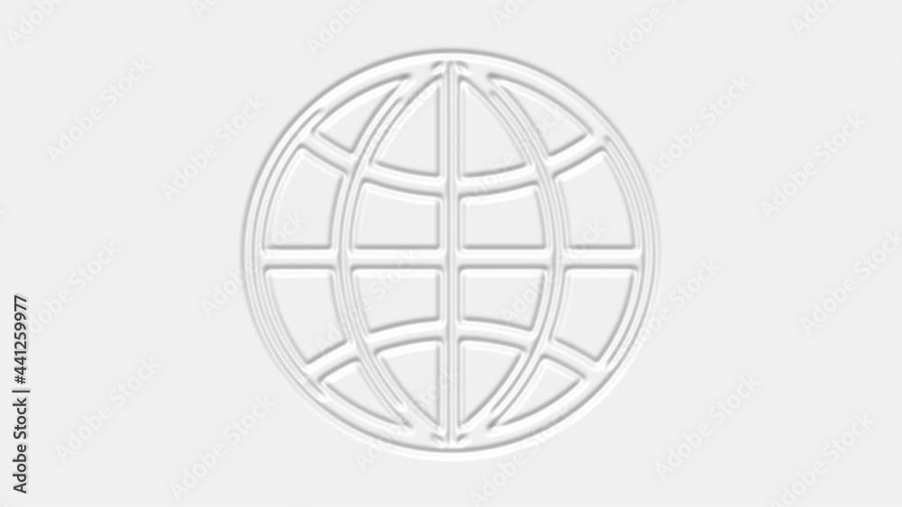 Poster animated icon of neomorphism globe. flat grey symbol of planet. concept of net, web, internet, ecolo