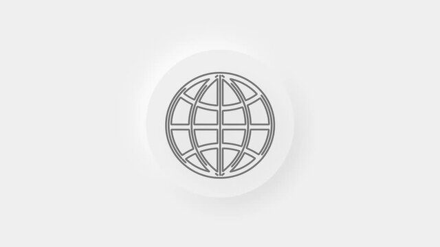 Animated icon of neomorphism globe. Flat gray symbol of planet. Concept of net, web, internet, ecology.