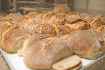 Freshly baked bread. Industrially made baked goods
