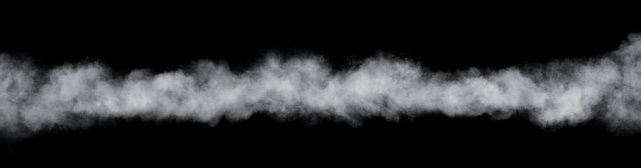 Panoramic view of the abstract fog or smoke move isolated on  black background. White cloudiness,...