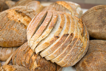Freshly baked bread. Industrially made baked goods
