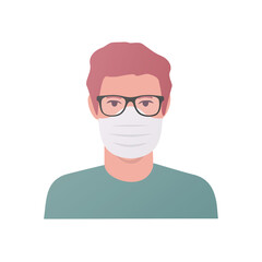 The person is wearing a medical mask. Colored flat illustration. Isolated on white background.