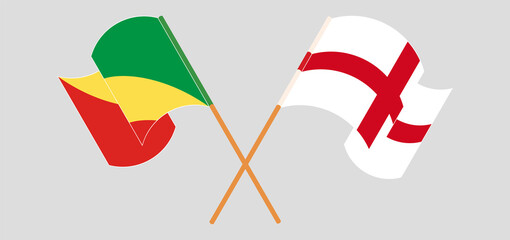 Crossed and waving flags of Republic of the Congo and England