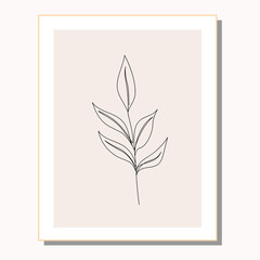 Branch plant in picture frame. For wall decoration. Minimal print. Vector illustration in graphic style.