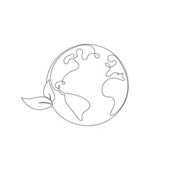 Earth globe one line drawing of world map vector illustration minimalist design of minimalism isolated on white background. Save the planet. Eco
