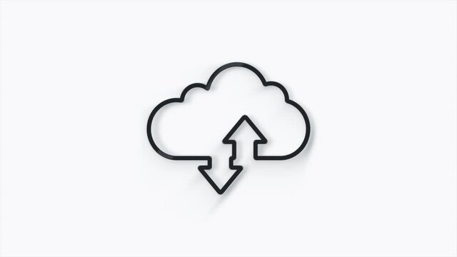 Cloud download and upload 3d icon isolated on white background. 4K