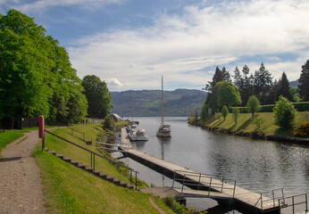 The town of Fort Augustus at the southern end of Loch Ness in the Scottish Highlands, UK