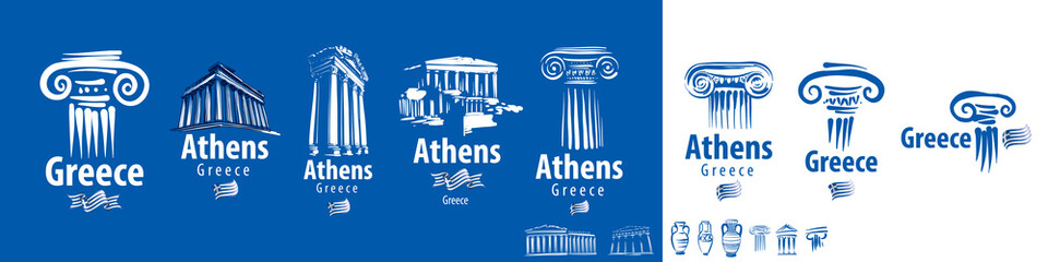 A set of vector illustrations of elements of the architecture of Athens Greece
