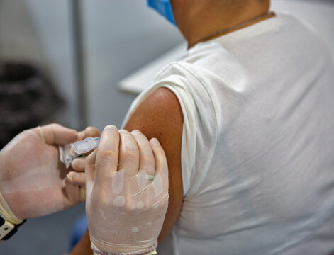 Woman Visiting Coronavirus Mass Vaccination Center