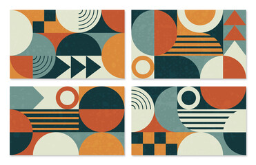 Retro colorful semi circle design, set of abstract backgrounds