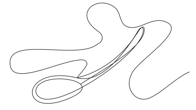 Animation of drawing a simple outline of a spoon. Stock 4k video with the element of cooking in the kitchen. Van line spoon on white background with alpha channel.