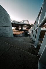 Troja bridge in Prague during sunrise. Detail on the bridge arches