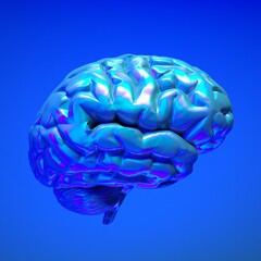 3D illustration of a brain model made of shimmering holographic material.