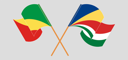 Crossed and waving flags of Republic of the Congo and Seychelles