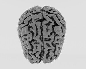 3D illustration of the human brain in plastic glossy material, top view. Concept of mental illness, distress or problems.