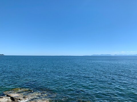 Serene and tranquil scenery, calm sea and  clear blue sky