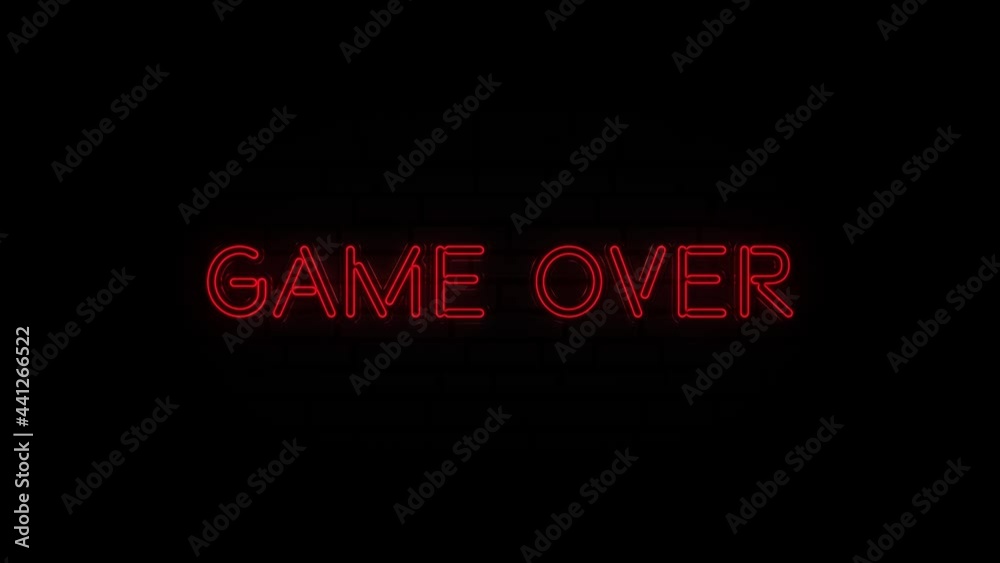 Poster game over neon glow text wiggle on black background
