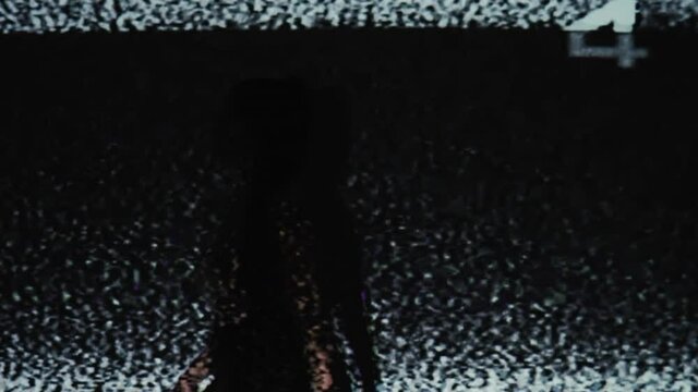 Lost way. Silhouette female. Wrong choice. Mental pressure. Error mistake. Conceptual art. Worried woman shifting around in shadow light double exposure shimmering noise glitch.