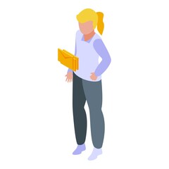 Girl read email icon isometric vector. Computer reading mail. Email letter