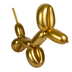 Gold bright balloon dog isolated on the white background