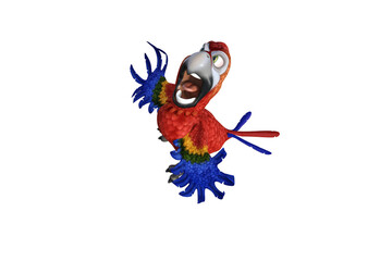 Funny parrot cartoon character isolated on white background. 3D figure, clip art as a template for collage. 3D rendering, 3D illustration.