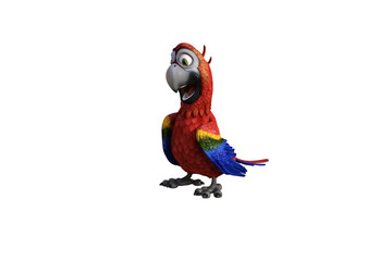 Funny parrot cartoon character isolated on white background. 3D figure, clip art as a template for collage. 3D rendering, 3D illustration.