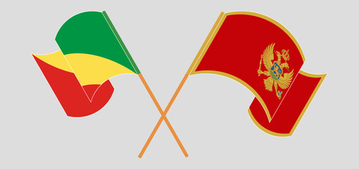 Crossed and waving flags of Republic of the Congo and Montenegro