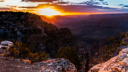 Sunset Over Hopi Point From Powell Point, Grand Canyon National Park, Arizona, USA
