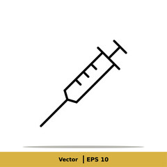 Vaccine, Vaccination, Inoculation, Inject, Syringe Icon Illustration. Injection Sign Symbol Logo Template. Vector Line Icon EPS 10